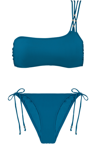Aubade Secret Laguna One Shoulder Bikini Top & Mini Coeur Bikini Bottom Teal
