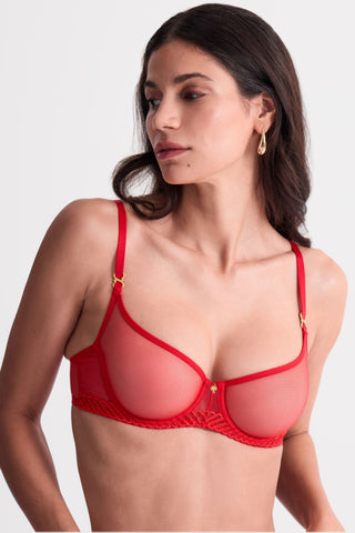 Aubade Red Half Cup Bra Sheer Emotion