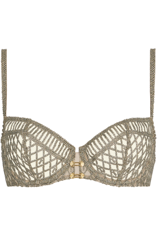 Womens Green Embroidery Half Cup Bra with Golden Jewels - Aubade Stardust Dream