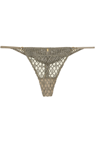 Womens Green Embroidery Tanga Thong with Golden Jewels - Aubade Stardust Dream