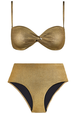 Aubade Sunlight Glow Bandeau Bikini Top & High Bottom Antique Gold
