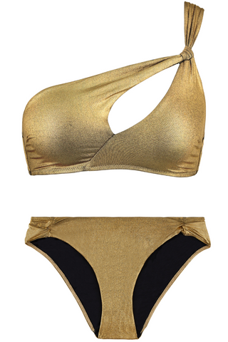 Aubade Sunlight Glow One Shoulder Bikini Top & Bottom Antique Gold