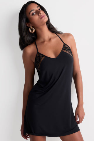 Aubade Black Modal Short Nightie with Embroidery Sweet Obsession