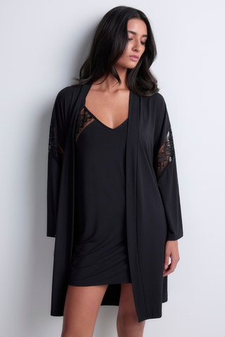 Aubade Black Modal Kimono with Embroidery Sweet Obsession
