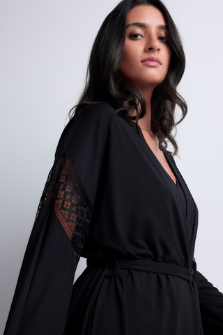 Aubade Black Modal Kimono with Embroidery Sweet Obsession
