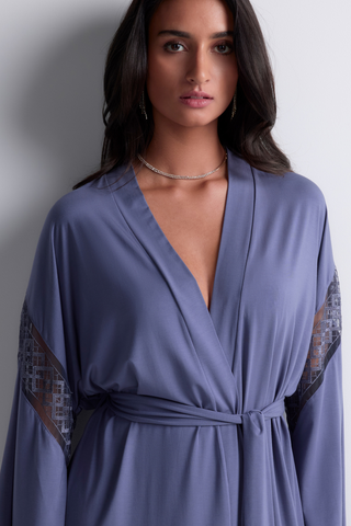 Aubade Blue Modal Short Kimono with Embroidery Sweet Obsession