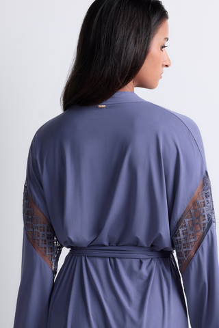 Aubade Blue Modal Short Kimono with Embroidery Sweet Obsession