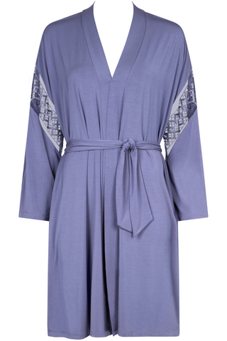 Aubade Blue Modal Short Kimono with Embroidery Sweet Obsession