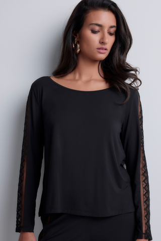 Aubade Black Modal Long Sleeve Top with Embroidery Sweet Obsession