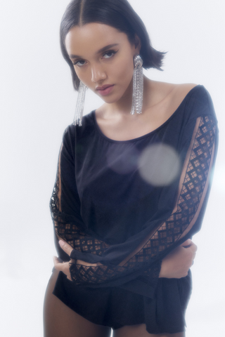 Aubade Black Modal Long Sleeve Top with Embroidery Sweet Obsession