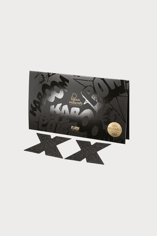 Bijoux Indiscrets Flash Glitter Cross Pasties Black