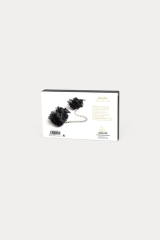Bijoux Indiscrets Black Frou Frou Organza Handcuffs with Silver Chain