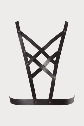 Maze Vegan Leather Cross Cleavage Harness Black
