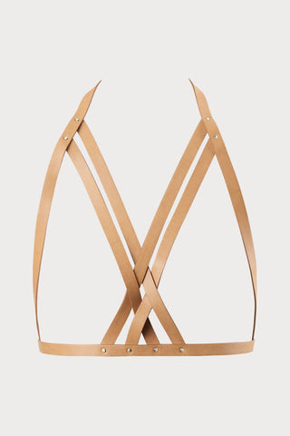 Maze Vegan Leather Halter Bra Harness Light Brown