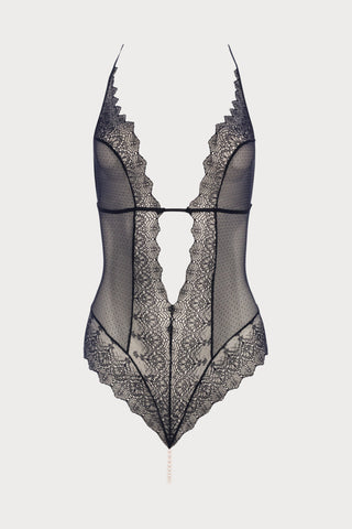 Geneva Pearl Lace Bodysuit Black
