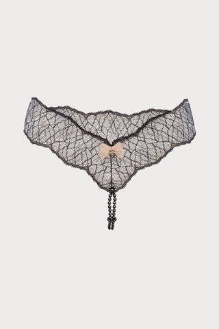 Sydney Daisy Dark Double Pearl Thong in Black