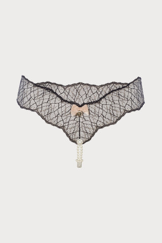 Sydney Daisy Double Pearl Thong in Black