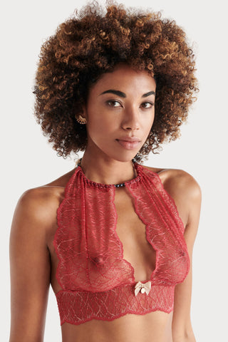 Bracli Sydney Red Lace Bralette with Dark Pearls