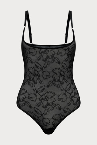 Black Lacy Open Bust Thong Bodysuit