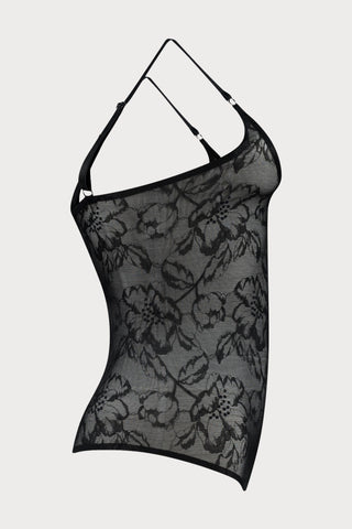 Black Lacy Open Bust Thong Bodysuit