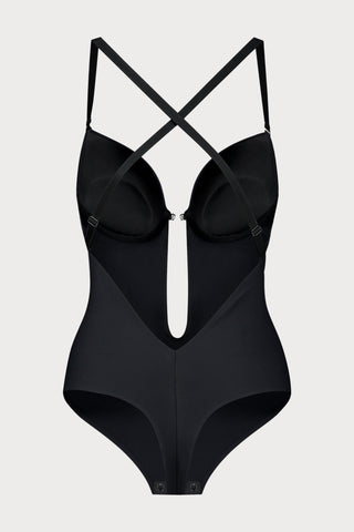 Black Sensual Low Back Thong Bodysuit