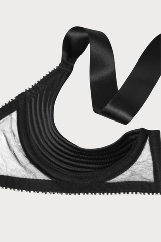 Cadolle Chic Satin & Mesh Quarter Cup Bra in Black - Naughty Knickers