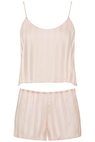 Cadolle Nude Striped Chiffon Pyjama Top & Shorts - Luxury Nightwear Set