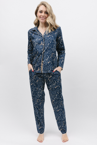 Cyberjammies Celestial Floral Print Long Sleeve Pyjama Top Navy Mix