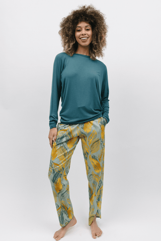 Cyberjammies Hannah Leaf Print Pyjama Pants Sage Green Mix