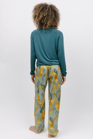 Cyberjammies Hannah Leaf Print Pyjama Pants Sage Green Mix