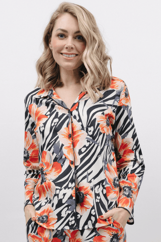 Cyberjammies Nicole Animal Floral Print Long Sleeve Pyjama Top Charcoal Mix