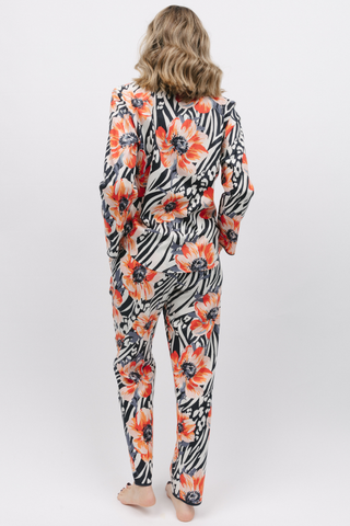 Cyberjammies Nicole Animal Floral Print Long Sleeve Pyjama Top Charcoal Mix