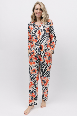Cyberjammies Nicole Animal Floral Print Pyjama Pants Charcoal Mix