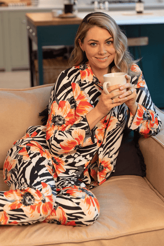 Cyberjammies Nicole Animal Floral Print Pyjama Pants Charcoal Mix