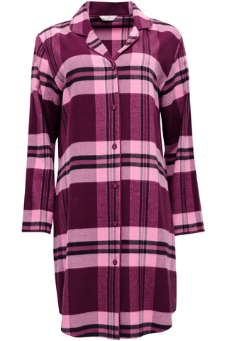 Cyberjammies Eve Check Long Sleeve Nightshirt Dark Magenta Mix