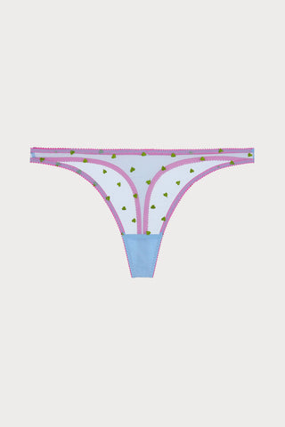 Betty Heart Embroidery Thong in Cornflower