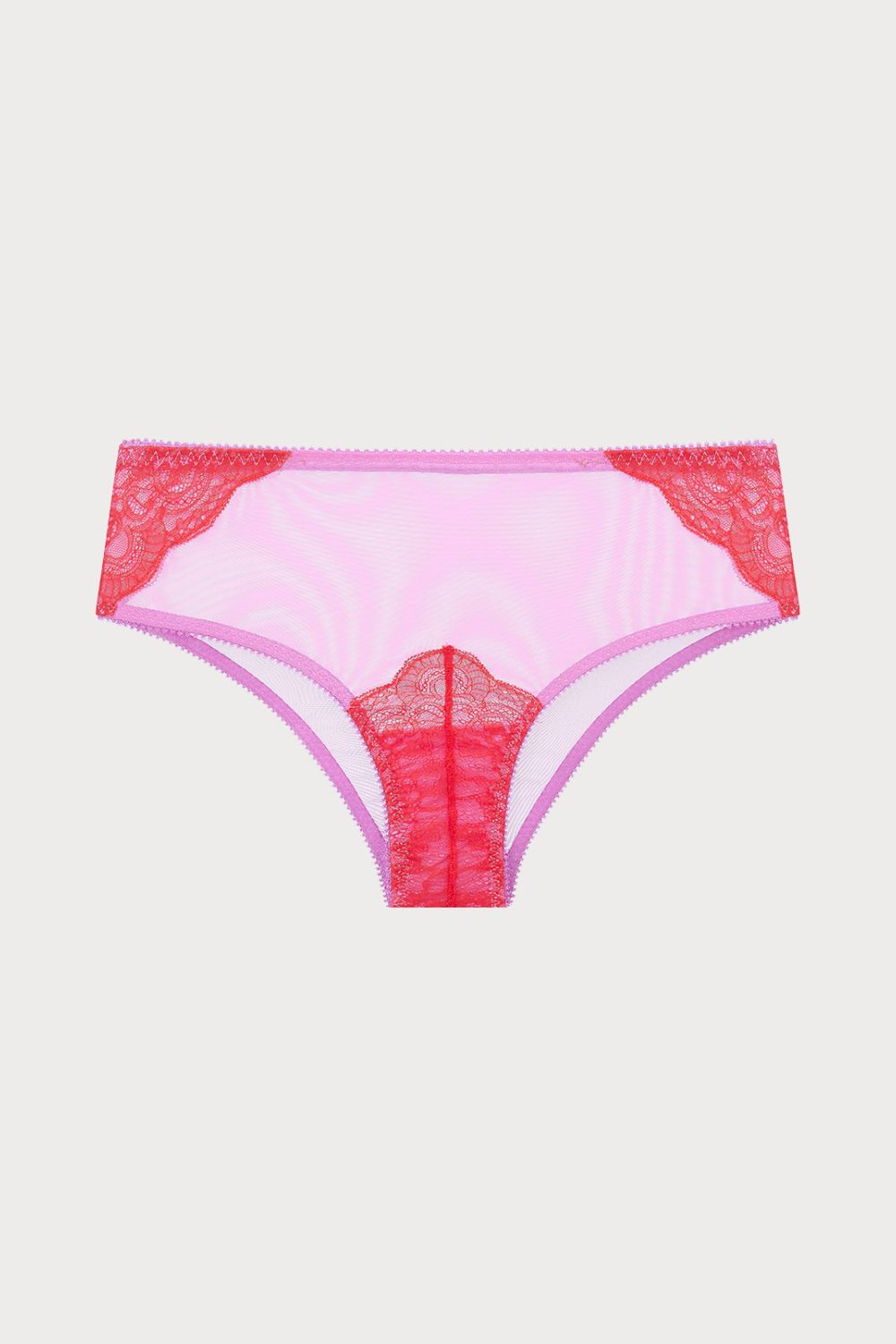 Dora Larsen Marlene Lace And Tulle High Waist Knicker Pink & Red ...