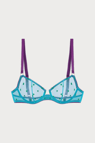 Nelle Heart Embroidery Underwire Bra in Bright Blue