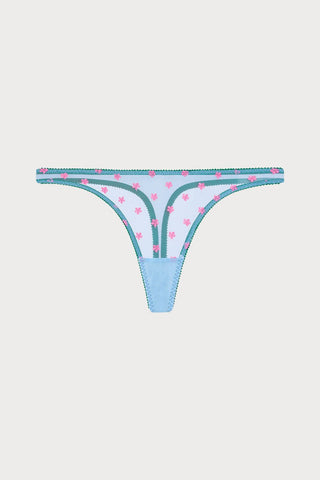Sage Embroidered Thong Blue