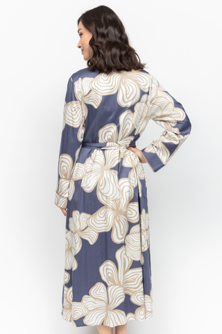 Fable & Eve Hyde Park Floral Print Long Dressing Gown Slate Blue