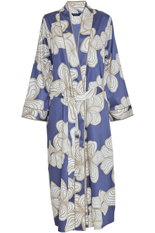 Fable & Eve Hyde Park Floral Print Long Dressing Gown Slate Blue