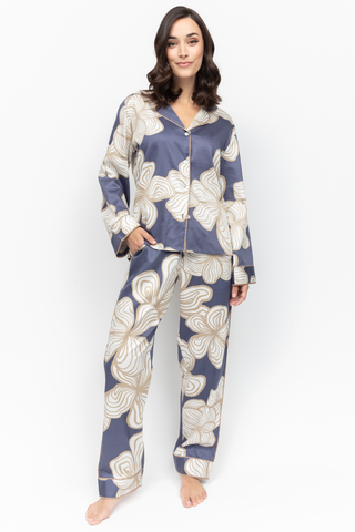 Fable & Eve Hyde Park Floral Print Pyjama Set Slate Blue