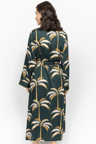 Fable & Eve Pimlico Palm Print Long Dressing Gown Emerald Green