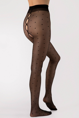 FiORE Bold Dream Sheer Crotchless Polka Dot Tights Black 20 Denier