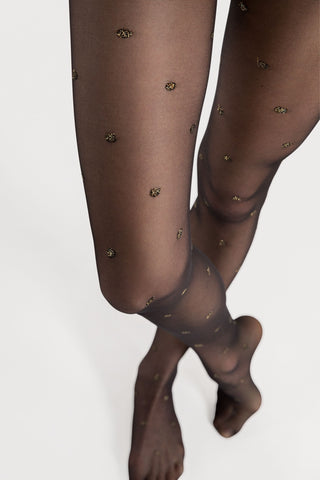 FiORE Confetti Lurex Dot Tights Black/Gold 20 Denier