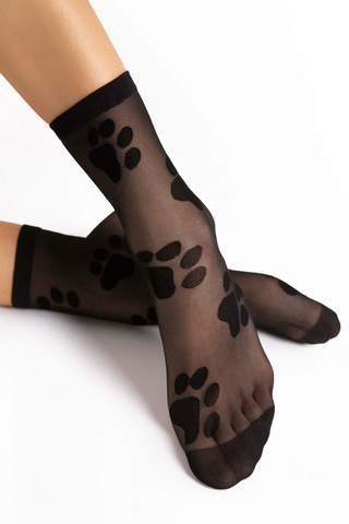 FiORE Pawpaw Black Animal Paw Pattern Socks 20 Denier