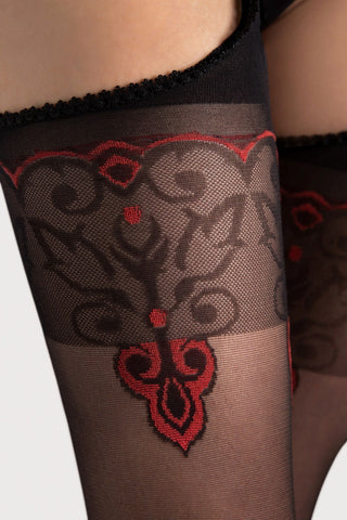FiORE Sensual Amour Rouge Suspender Tights Black & Red 20 Denier