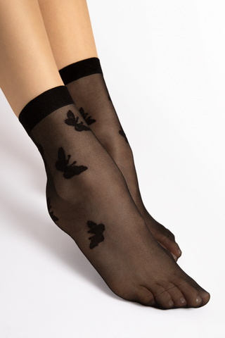 FiORE Sheer Summer Black Butterfly Pattern Socks 15 Denier