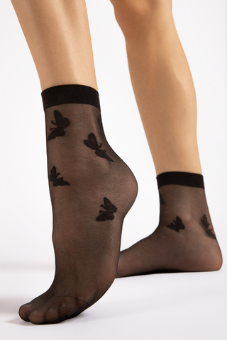 FiORE Sheer Summer Black Butterfly Pattern Socks 15 Denier