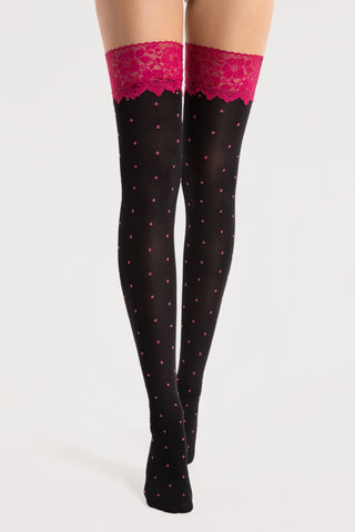 Fiore Volcan Patterned Hold Ups Black & Pink 40 Denier